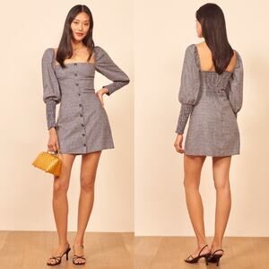 Reformation Gambino Blue and White Gingham Sheath Mini Dress Women's 0